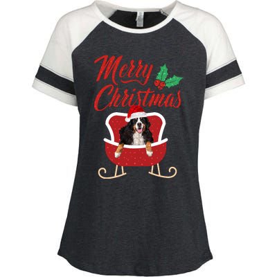 Bernese Dog Merry Christmas Design For The Holiday Season! Enza Ladies Jersey Colorblock Tee