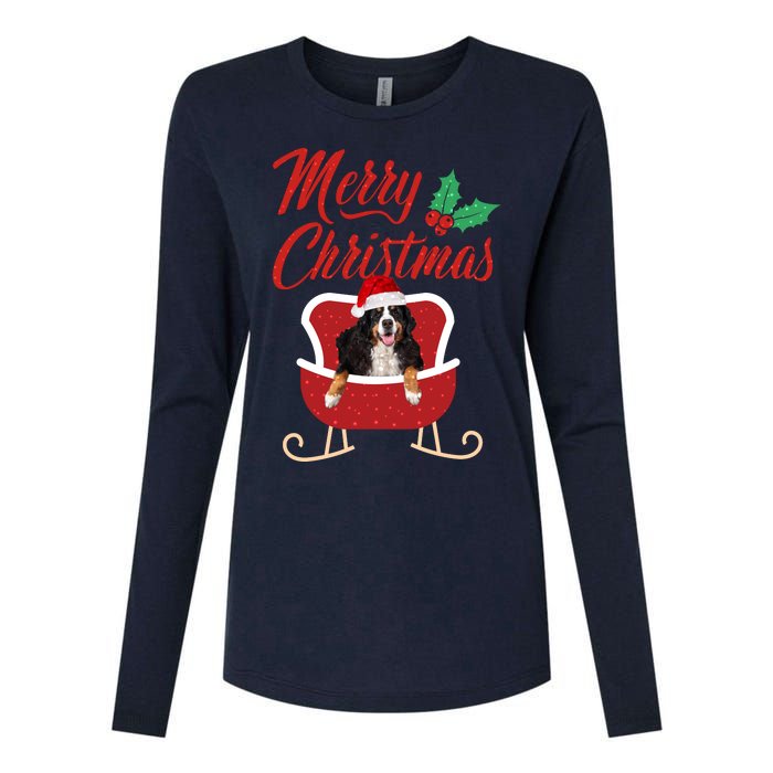 Bernese Dog Merry Christmas Design For The Holiday Season! Womens Cotton Relaxed Long Sleeve T-Shirt