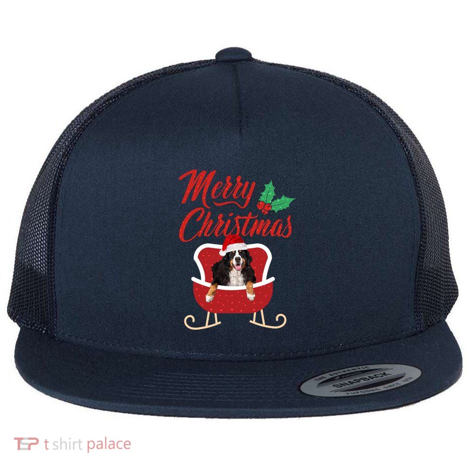 Bernese Dog Merry Christmas Design For The Holiday Season! Flatbill Hat