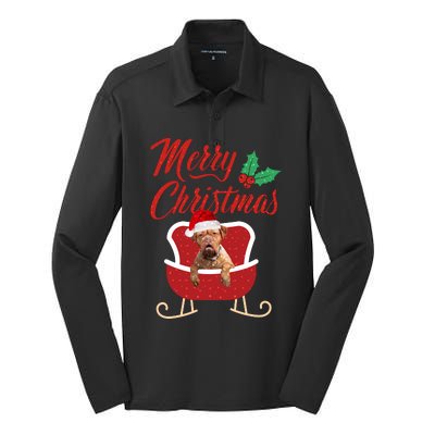 Bordeaux Dog Merry Christmas Design For The Holiday Season! Silk Touch Performance Long Sleeve Polo