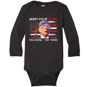 Biden Dazed Merry 4th Of Easter You Know The Thing US Flag  Baby Long Sleeve Bodysuit