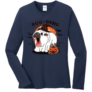 Boo Deng Moo Deng Baby Hippo Funny Halloween Animals Ladies Long Sleeve Shirt