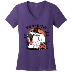 Boo Deng Moo Deng Baby Hippo Funny Halloween Animals Women's V-Neck T-Shirt