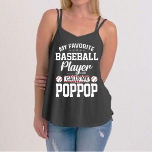 Baseball Dad My Favorite Baseball Player Calls Me PopPop Women's Strappy Tank