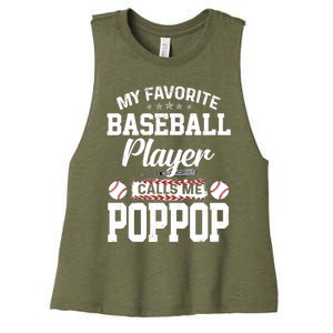 Baseball Dad My Favorite Baseball Player Calls Me PopPop Women's Racerback Cropped Tank