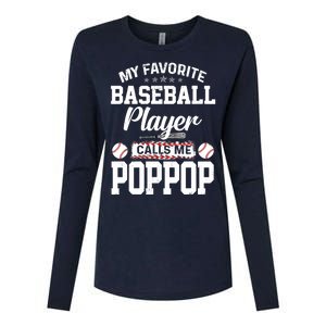 Baseball Dad My Favorite Baseball Player Calls Me PopPop Womens Cotton Relaxed Long Sleeve T-Shirt