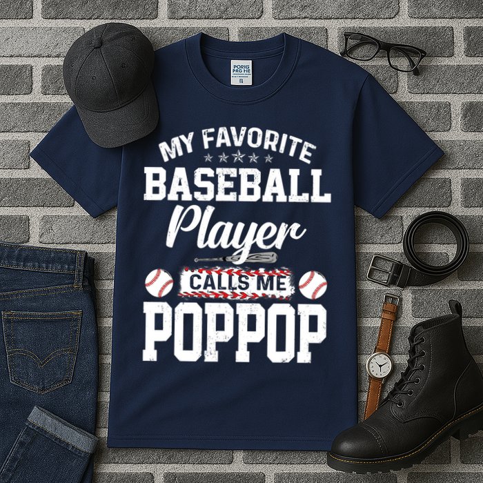 Baseball Dad My Favorite Baseball Player Calls Me PopPop Tall T-Shirt