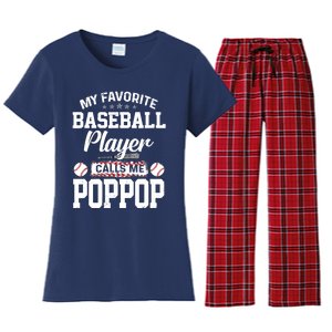 Baseball Dad My Favorite Baseball Player Calls Me PopPop Women's Flannel Pajama Set