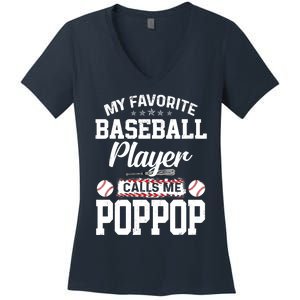 Baseball Dad My Favorite Baseball Player Calls Me PopPop Women's V-Neck T-Shirt