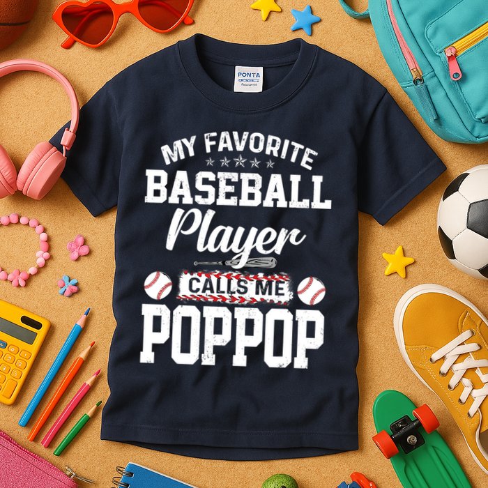 Baseball Dad My Favorite Baseball Player Calls Me PopPop Kids T-Shirt