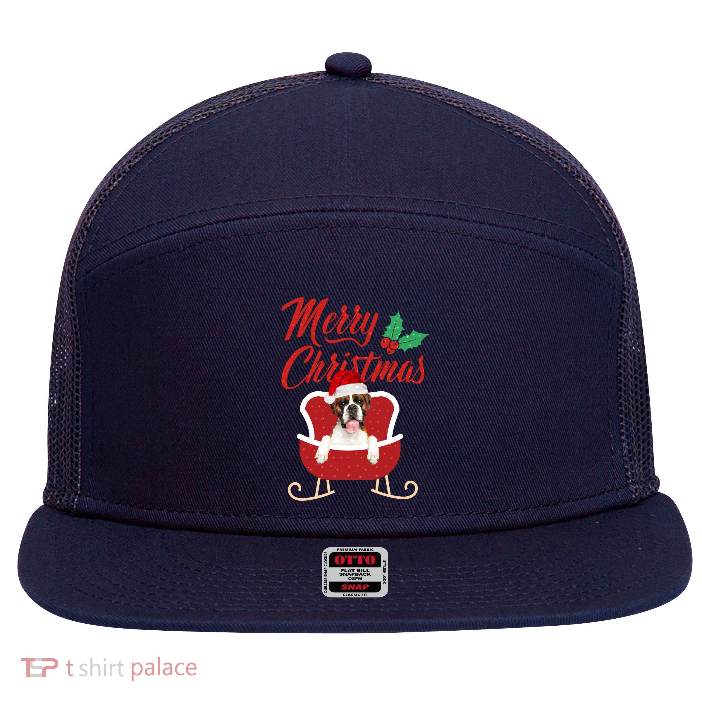 Boxer Dog Merry Christmas Design For The Holiday Season! 7 Panel Mesh Trucker Snapback Hat
