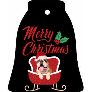 Bulldog Dog Merry Christmas Design For The Holiday Season! Ceramic Bell Ornament