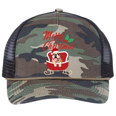 Bulldog Dog Merry Christmas Design For The Holiday Season! Retro Rope Trucker Hat Cap