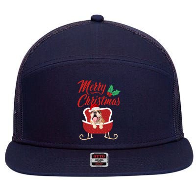 Bulldog Dog Merry Christmas Design For The Holiday Season! 7 Panel Mesh Trucker Snapback Hat