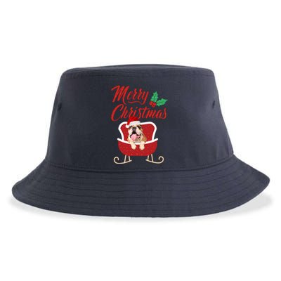 Bulldog Dog Merry Christmas Design For The Holiday Season! Sustainable Bucket Hat