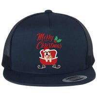 Bulldog Dog Merry Christmas Design For The Holiday Season! Flat Bill Trucker Hat