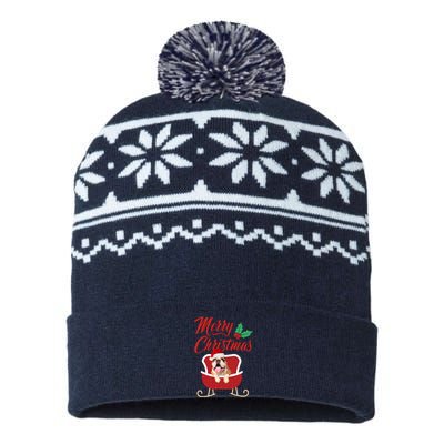 Bulldog Dog Merry Christmas Design For The Holiday Season! USA-Made Snowflake Beanie