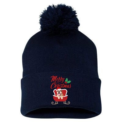 Bulldog Dog Merry Christmas Design For The Holiday Season! Pom Pom 12in Knit Beanie