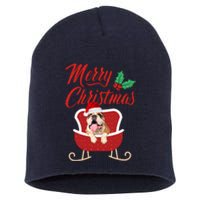 Bulldog Dog Merry Christmas Design For The Holiday Season! Short Acrylic Beanie