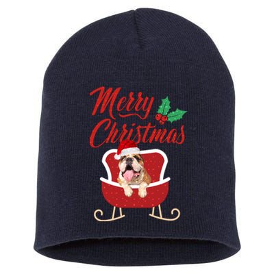 Bulldog Dog Merry Christmas Design For The Holiday Season! Short Acrylic Beanie