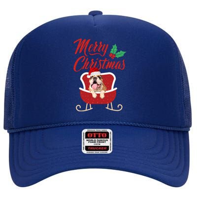 Bulldog Dog Merry Christmas Design For The Holiday Season! High Crown Mesh Back Trucker Hat