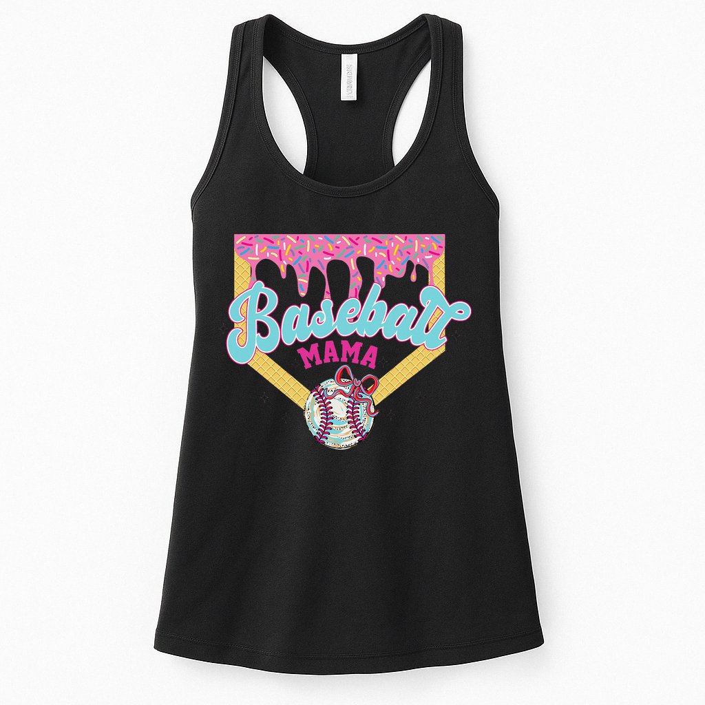 Baseball Drip Mama Ice Cream Drip Baseball Mom Womens Tank Top