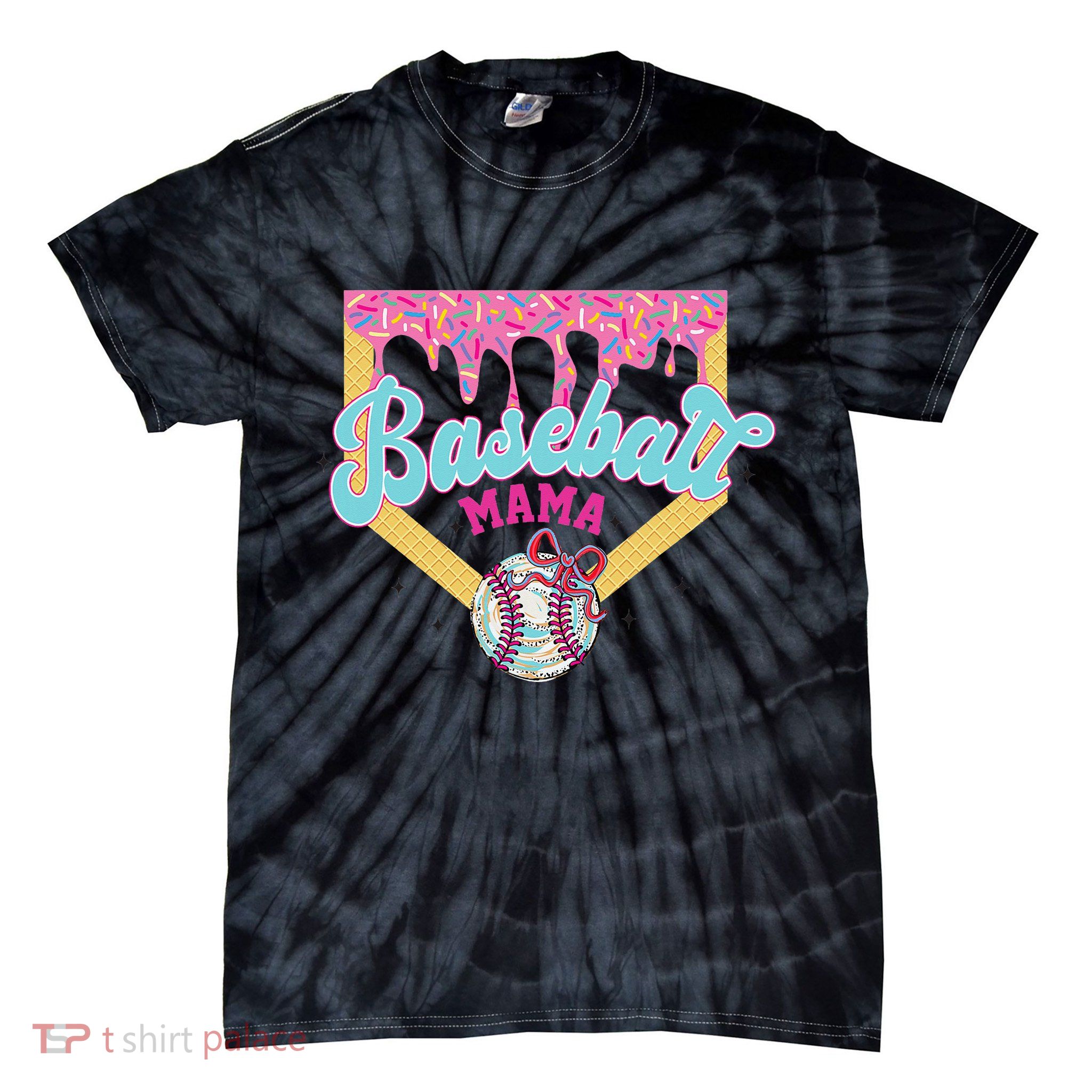 Baseball Drip Mama Ice Cream Drip Baseball Mom Tie-Dye T-Shirt
