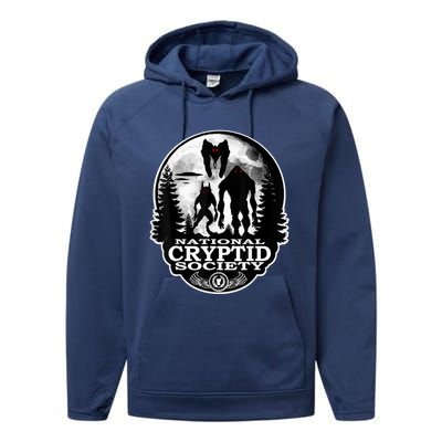 Bigfoot Dogman Mothman Ufo; National Cryptid Society Logo Performance Fleece Hoodie