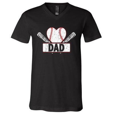 Baseball Dad Matching Family Softball Baseball Lover V-Neck T-Shirt