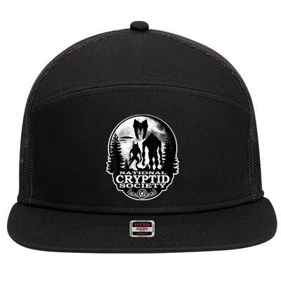 Bigfoot Dogman Mothman UFO; National Cryptid Society Logo 7 Panel Mesh Trucker Snapback Hat