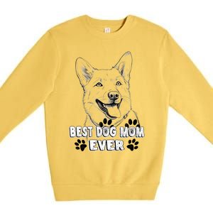 Best Dog Mom Ever Pembroke Welsh Simple Line Art Cute Gift Premium Crewneck Sweatshirt