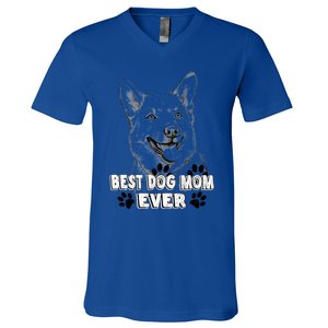 Best Dog Mom Ever Pembroke Welsh Simple Line Art Cute Gift V-Neck T-Shirt