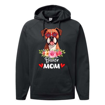 Boxer Dog Mama Mom Sunglasses Flower Dog Lover Owner Performance Fleece Hoodie