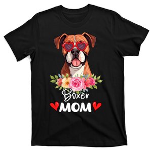 Boxer Dog Mama Mom Sunglasses Flower Dog Lover Owner T-Shirt