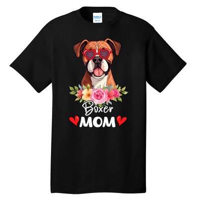 Boxer Dog Mama Mom Sunglasses Flower Dog Lover Owner Tall T-Shirt