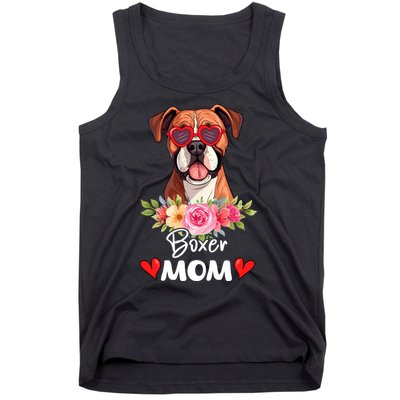 Boxer Dog Mama Mom Sunglasses Flower Dog Lover Owner Tank Top