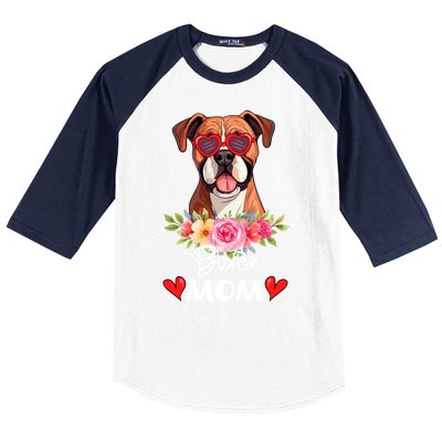 Boxer Dog Mama Mom Sunglasses Flower Dog Lover Owner Baseball Sleeve Shirt