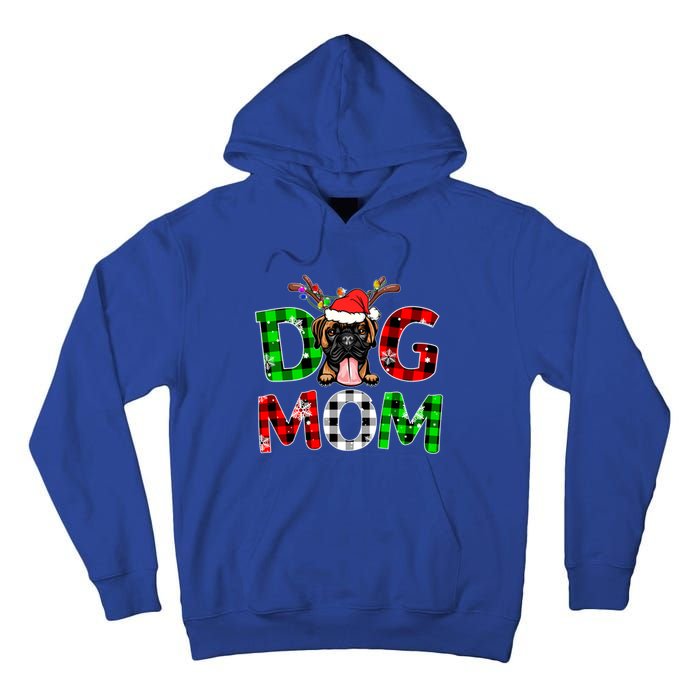 Boxer Dog Mom Buffalo Plaid Xmas Pajama Reindeer Horn Gift Tall Hoodie