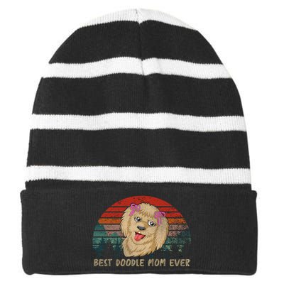 Best Doodle Mom Ever Striped Beanie with Solid Band