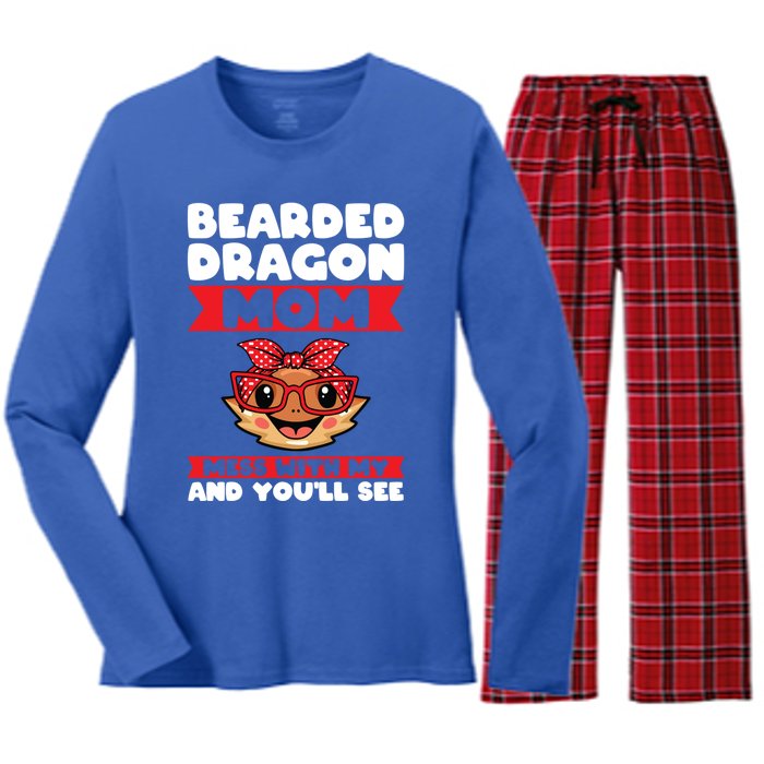 Bearded Dragon Mom Mess With My And You'll See Lizards Funny Gift Women's Long Sleeve Flannel Pajama Set 