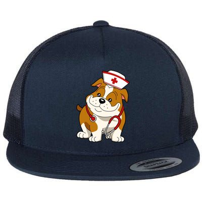 Bulldog Dog Nurse Appreciation International Nurse Day Gift Flat Bill Trucker Hat