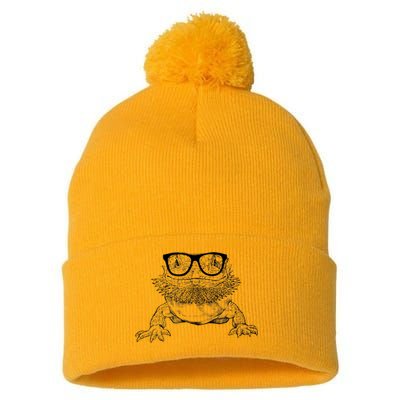 Bearded Dragon Nerdy Glasses Animal Pom Pom 12in Knit Beanie