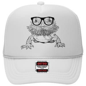 Bearded Dragon Nerdy Glasses Animal High Crown Mesh Back Trucker Hat