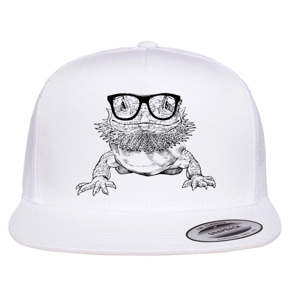 Bearded Dragon Nerdy Glasses Animal Flat Bill Trucker Hat
