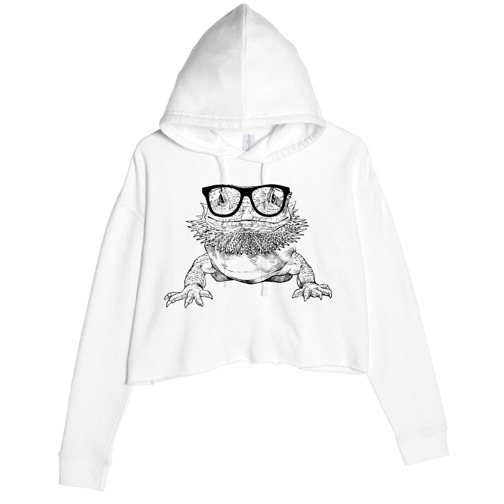 Bearded Dragon Nerdy Glasses Animal Crop Fleece Hoodie