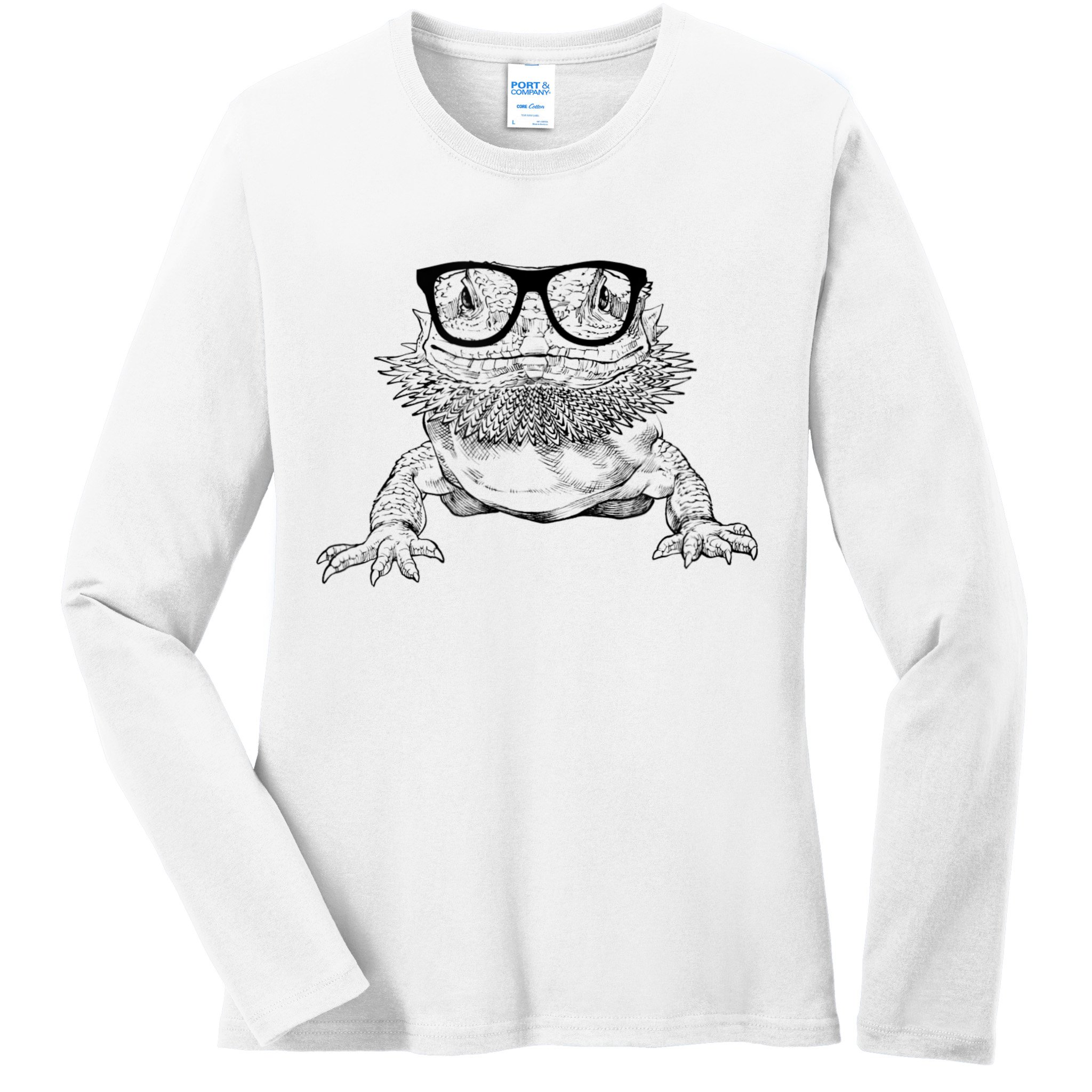 Bearded Dragon Nerdy Glasses Animal Ladies Long Sleeve Shirt