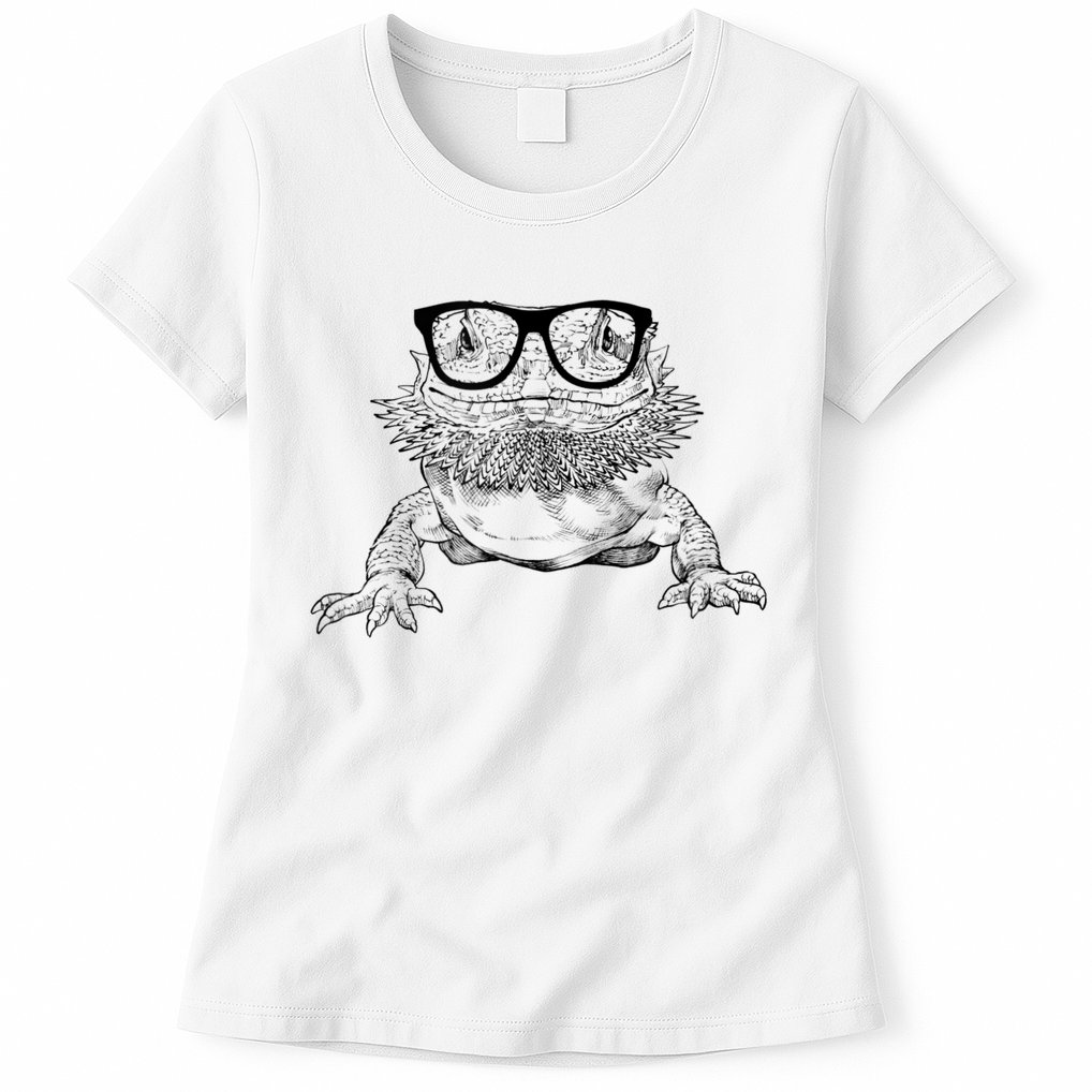 Bearded Dragon Nerdy Glasses Animal Womens T-Shirt