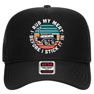 BBQ Dad Offset Smoker Pit Accessory I Rub My Meat Funny Text High Crown Mesh Back Trucker Hat