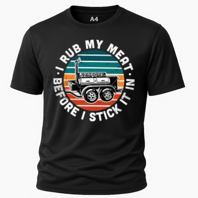 BBQ Dad Offset Smoker Pit Accessory I Rub My Meat Funny Text Performance Shirt