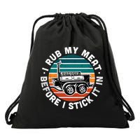 BBQ Dad Offset Smoker Pit Accessory I Rub My Meat Funny Text Drawstring Bag